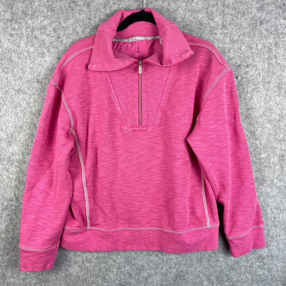 Tommy Bahama Tobago Bay Sweatshirt Womens XL Pink 1/2 Zip Mock Neck Pima Cotton